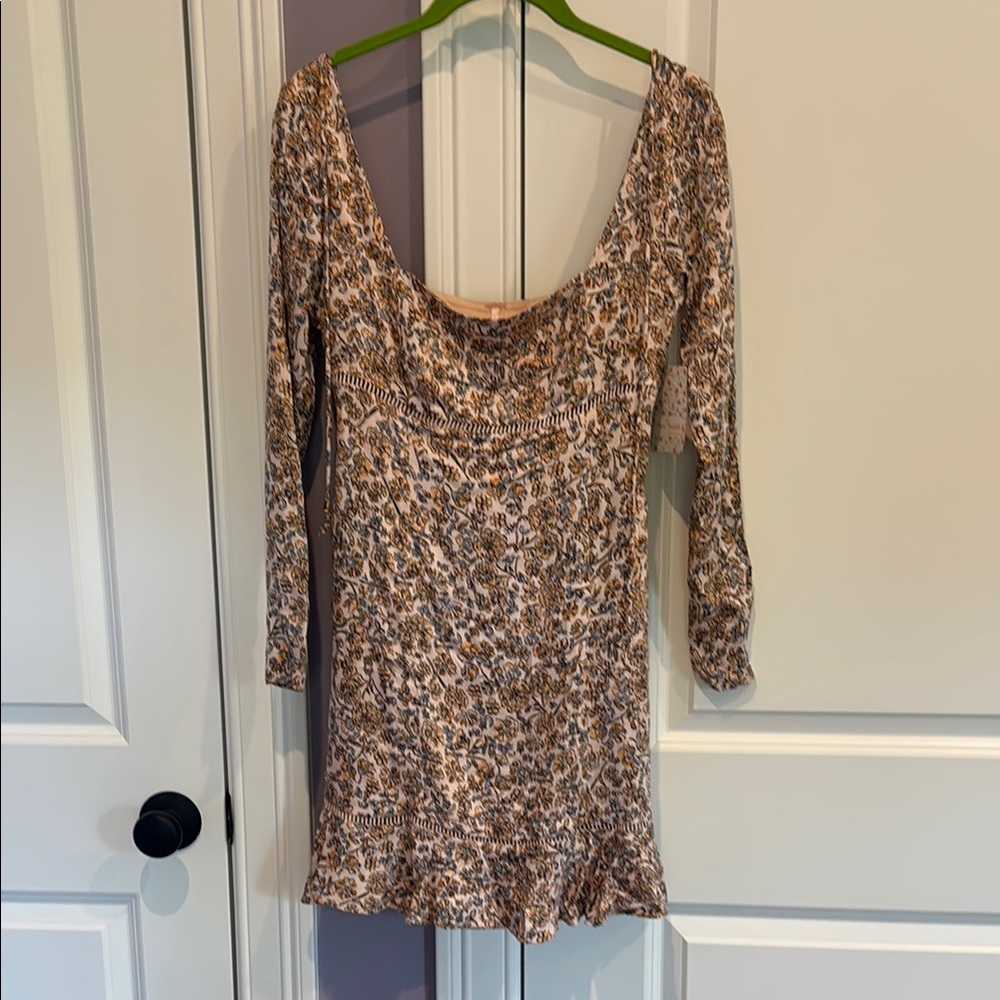 Free People Pink and Gold Sequin Long Sleeve Bodycon Dress